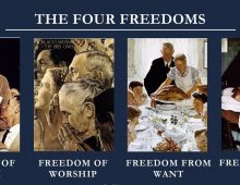 The Four Freedoms: oil paintings by artist Norman Rockwell.